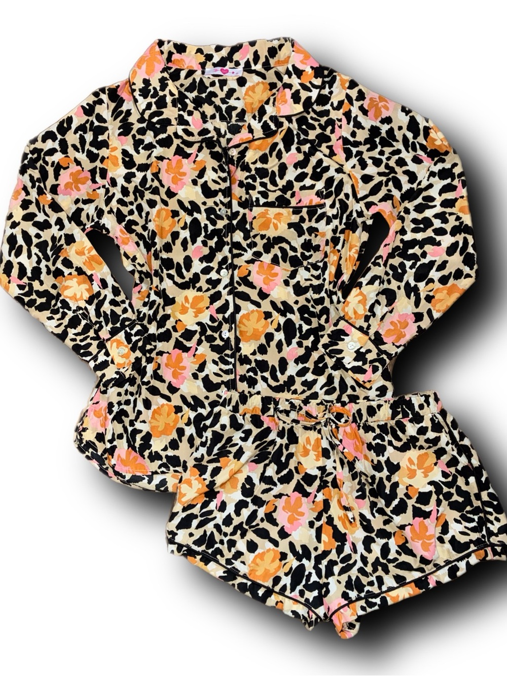 BuddyLove Anna Pajama Set - Poppy Field in Leopard Print Size Small Satin Feel